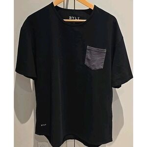 BYLT Shirt Mens 2XL Black Lux Drop Cut Crewneck Stretch Performance Pocket